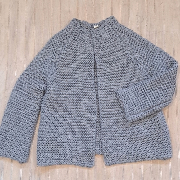 Chunky Knit Heather Gray Cardigan Sweater Pockets Normcore Minimalistic - Picture 1 of 7